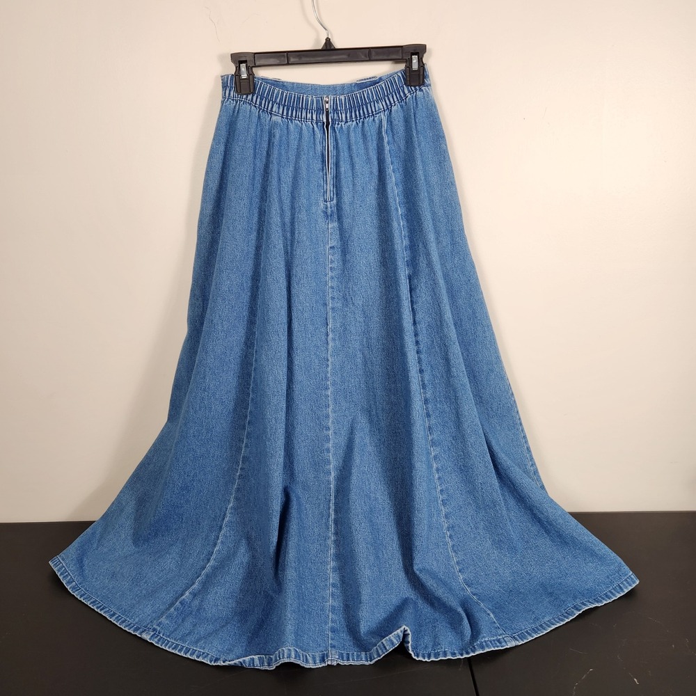 Rhythm Blue Womens Denim Maxi Skirt Blue Cotton High Waist Pocket Vintage S - Picture 2 of 9